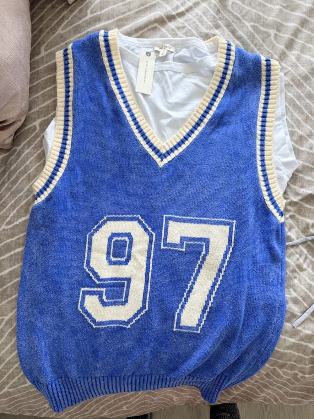 Pilcro Blue and Cream V-Neck Knit Vest